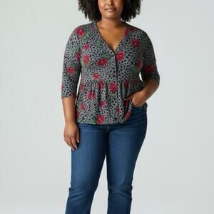 Torrid Betsey Johnson Floral Leopard Print Babydoll Top Women's Sz 1 (1X) Y2K